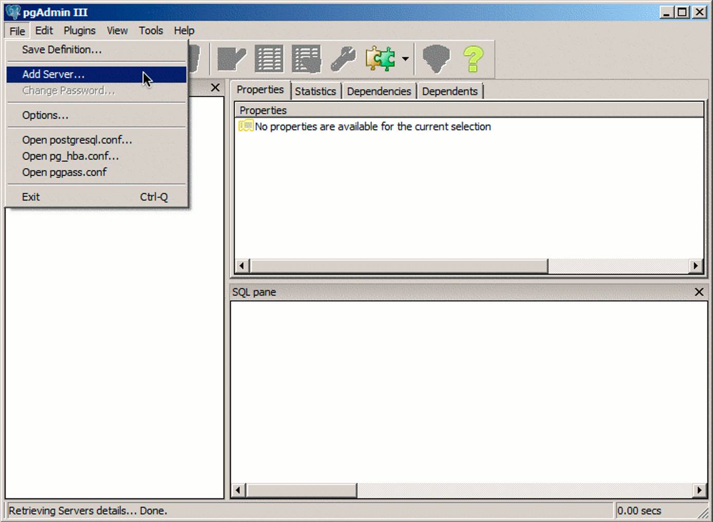 pgAdmin III default view on Windows 7 pgAdmin III default view on Windows 7